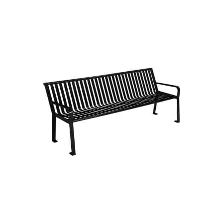 Global Equipment 8 ft. Outdoor Park Bench with Back - Steel Slat - Black 694855BK